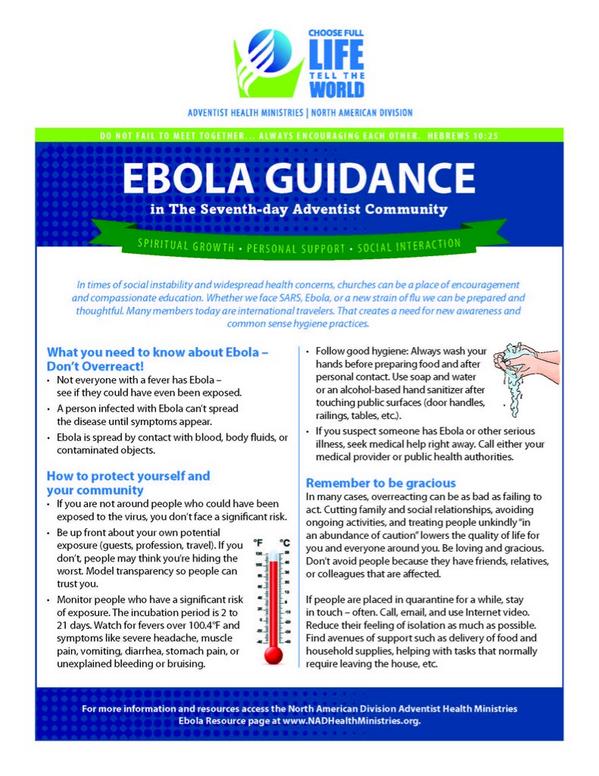 NADhealth's tweet image. Ebola Guidance:NAD Seventh-day Adventist community- more at NADHealthMinistries.org #NADEbolaInfo