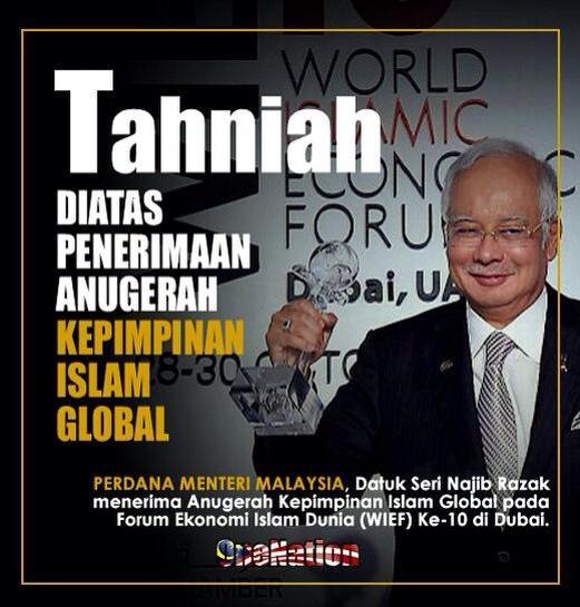 Tahniah PM <a href="/NajibRazak/">Mohd Najib Tun Razak</a> di atas penganugerahan Anugerah Kepimpinan Islam Global pada Forum WIEF di Dubai. <a href="/Khairykj/">Khairy Jamaluddin 🇲🇾🌺</a>