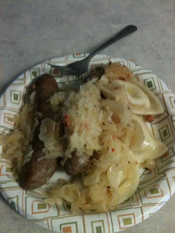 rodzmarkov's tweet photo. One of my best dishes Polish sausage Krout n Pierogies  home made. http://t.co/At2R1c68SY