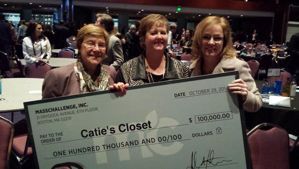 BarrieAtkin's tweet photo. Congrats Caties Closet, 100K winner at MassChallenge! W/ExDir Mickey Cockrell and EforALLco-mentor Ann Marie Messier. http://t.co/j9FL6osWua