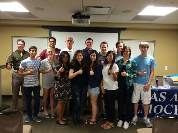 AggieDems's tweet photo. Our thanks to @JohnCook4TLC , @Nick4Congress , and Gabe Pereira for coming out to talk to our members! Gig the Vote! http://t.co/uKvw5XTY3H