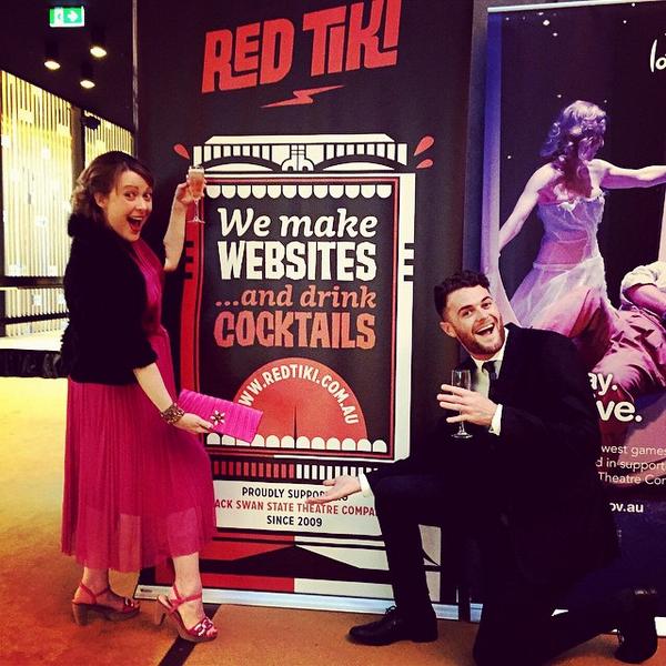 RedTikiKing's tweet photo. Ella and Callum with their Happy Banner Faces at #gasp! Now playing @STC_of_WA. Great night! @BlackSwanSTC #benelton http://t.co/YWXGOegcVS
