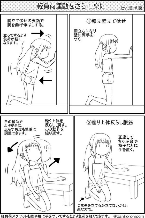 かん だんち 軽負荷運動 体の状況はいろいろだと思い 壁立て伏せ と 上体反らし腹筋 を座った 状態で より楽にするバリエーションを考え漫画に描きました ご参考になれば幸いです Http T Co Tjga6ljtf0 かん だんち 軽負荷運動 体の状況はいろいろだと思い 壁立て伏せ と 上体反らし腹筋 を座った 状態で より楽にするバリエーションを考え漫画に描きました ご参考になれば幸いです Http T Co Tjga6ljtf0