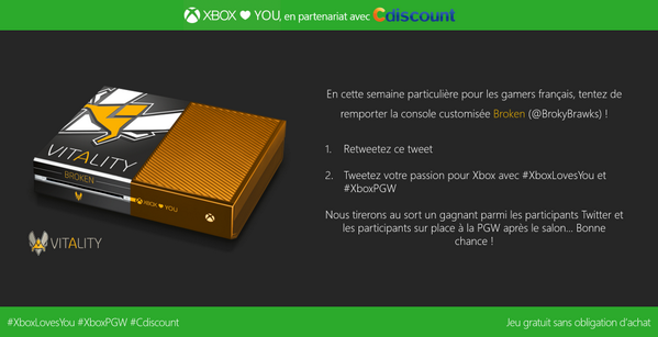 XboxFR's tweet photo. RT et prends-toi en photo avec #XboxPGW et #XboxLovesYou pour gagner ta #XboxOne #Vitality Broken http://t.co/kFxfQDaaYa