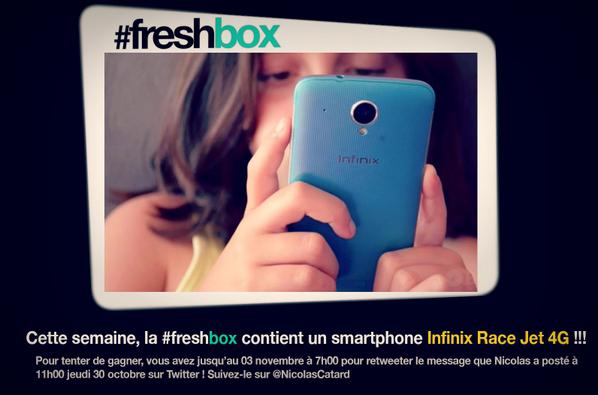 NicolasCatard's tweet image. Tentez de gagner la #freshbox06 avec un #RaceJet4G ! Suivez @InfinixFrance et RT ce message. fin le 3/11