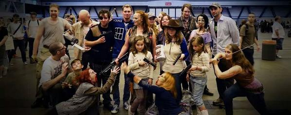 Br0kenBiscuits's tweet photo. @cserratos Thought you might like our #WalkingDead cosplay group at #WLFCC in London http://t.co/dgLPFxM7F6