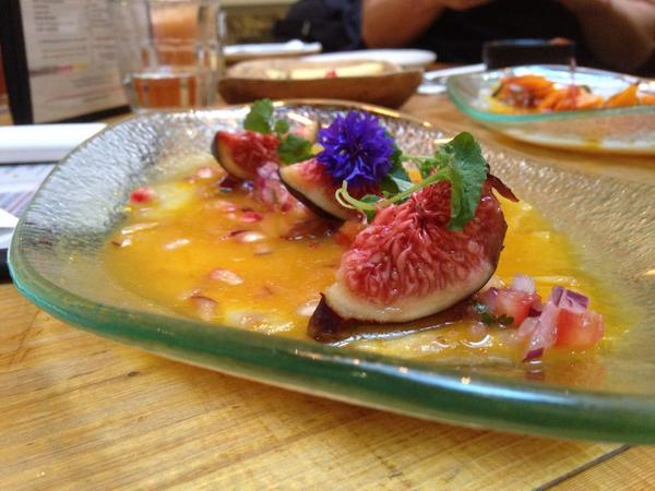 Cornflowers &amp; figs with yuzu ceviche <a href="/AndinaLondon/">Andina</a> - amazing!