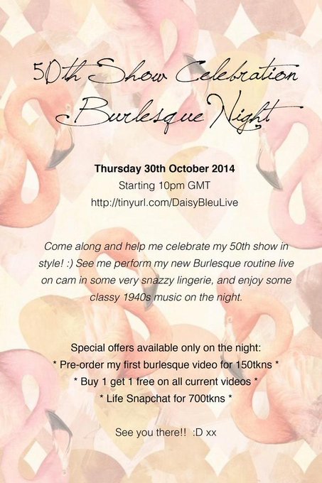 You guys better come in and see @DaisyBleuMFC , this show is going to be amazing :) http://t.co/usJ6<a class="tags" target="_blank" title="On Twitter" href="/?out=eyJ0eXAiOiJKV1QiLCJhbGciOiJIUzUxMiJ9.eyJpYXQiOjE3MjUzMjk4MzgsImlzcyI6InR3cG9ybnN0YXJzLmNvbSIsIm5iZiI6MTcyNTMyOTgzOCwiZXhwIjoxNzU2ODY1ODM4LCJyZWRpcmVjdF91cmwiOiJodHRwczovL3R3aXR0ZXIuY29tL0RhaXN5QmxldU1GQyJ9.L7ZbKk3RYvX7LUADK1hgG9bT6yPNsZGFEy7lWaOFYzpeKdkbhgcjk6f_eS0ZUuLNkZsh0dLZKB8ULQ0XpUPQCA">@DaisyBleuMFC</a><a href="/tag/girlsofmygirlfund"class="tags"><span>#girlsofmygirlfund</span></a>