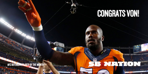 MileHighReport's tweet photo. Von Miller named AFC Defensive Player of the Month for Oct 2014 #Broncos http://t.co/KkPk5tbNjJ http://t.co/tSZqWVt4Ff
