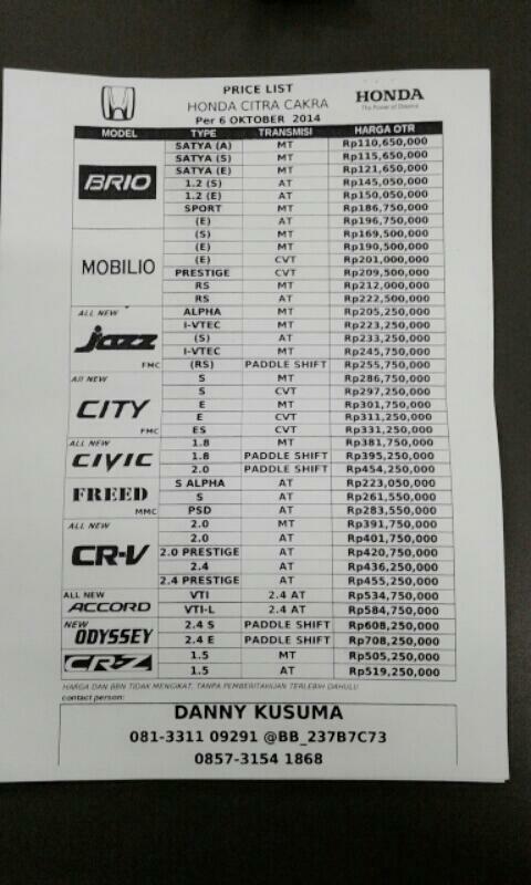 putridhinar's tweet photo. Price list mobil honda... http://t.co/Lk9gvsfjbc