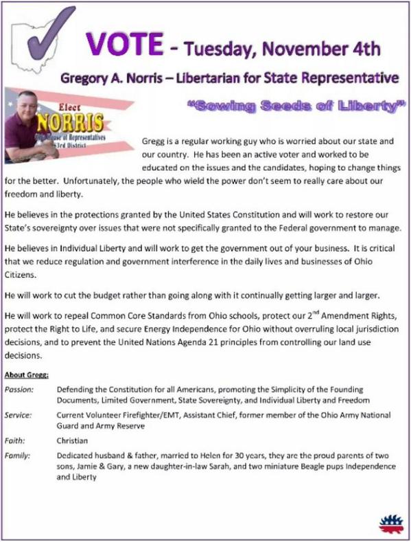 Norris4Liberty's tweet photo. Tuesday is voting day. Time to let your voice be heard. Gregg Norris for State Representative of 83rd District. http://t.co/LLn1Wzvbgc