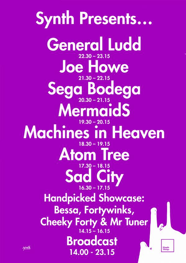 simplethingsgl's tweet photo. @synthglasgow stage times. #ST2014 Glasgow http://t.co/jDDIVpLFbO
