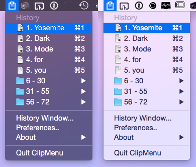 clipmenu's tweet photo. ClipMenu just now supports Yosemite's Dark Mode 😀 http://t.co/o8DmpZnZLq
