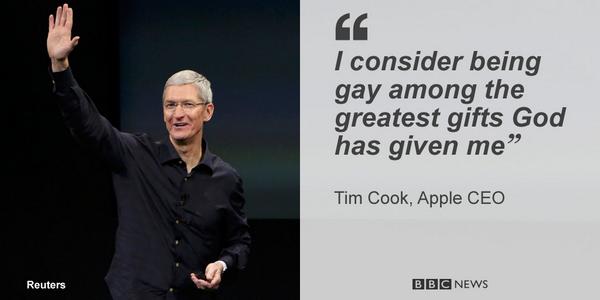 BBCWorld's tweet image. Apple chief executive Tim Cook "proud to be gay" bbc.in/1nSVp1H