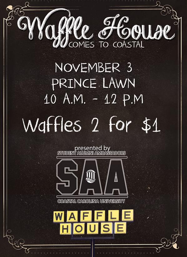 Be sure to come out &amp; support Student Alumni Ambassadors Monday! Waffle House will be on Prince Lawn from 10am - 12pm