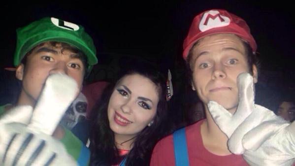 monfoolish's tweet photo. Luke and Calum dressed up as Mario and Luigi at a Halloween Party last night! http://t.co/1oen35EoTh