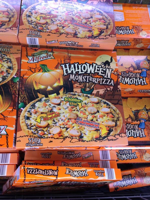 Denise Klug Lidl S Private Label Halloween Monster Pizza With Black Tomato Mud Mean Sausages And Slobbery Cheese Http T Co 5hfvobfhav