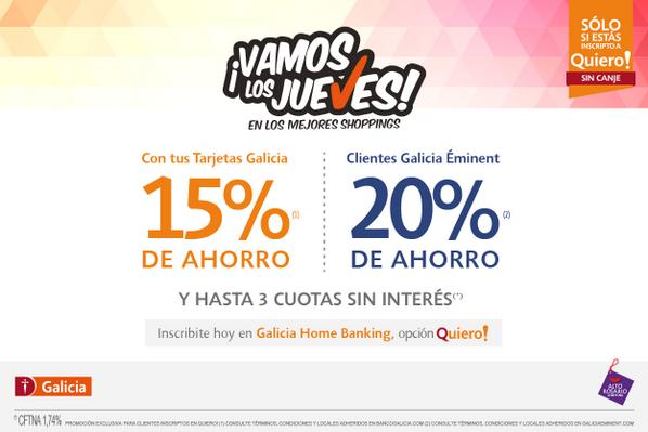 HOY 15% de ahorro con #Quiero! de @Bgalicia en #AltoRosario Encontrá locales adheridos acá: buff.ly/1t8XXry