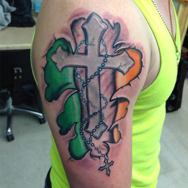 Ripped Skin Irish Flag Tattoo On Side Rib