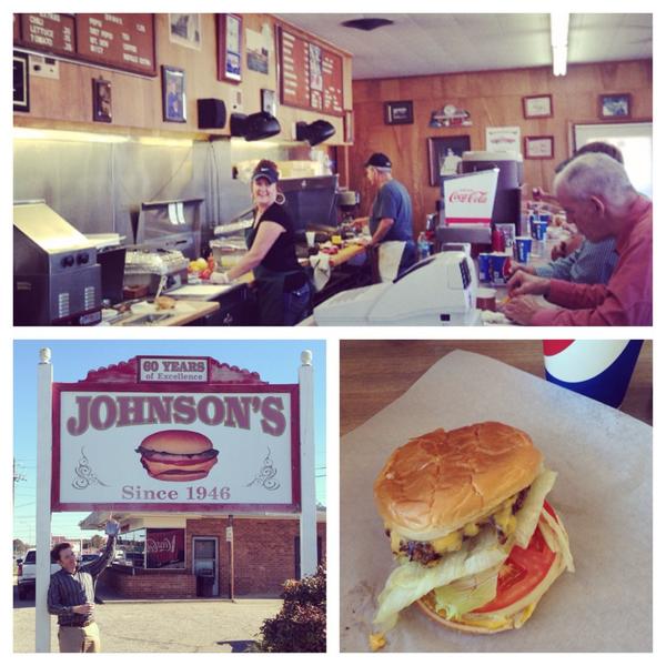 ClayForNC's tweet image. Stopped the bus in #SilerCity to grab one of Johnson's famous burgers! #nc02