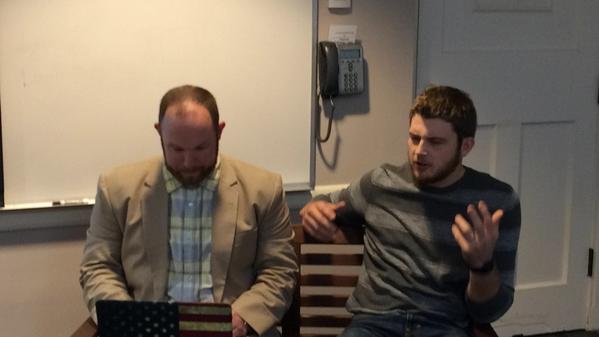 BarryJoslin's tweet photo. Scottie Redd & @Jacob_Berryhill presenting the ending of Mark16 #textcriticism issue a-la Forrest Gump!@boycecollege http://t.co/a7Oas4M3Ai
