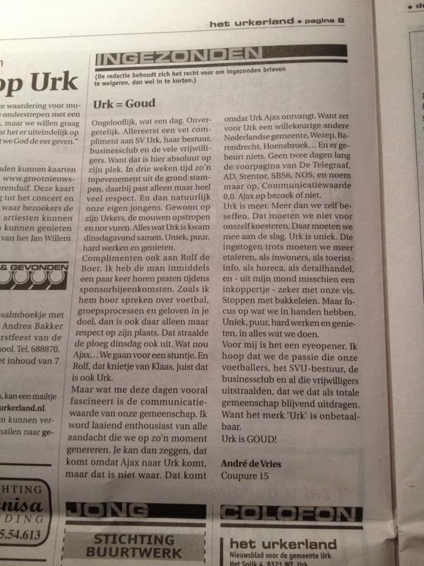 Bedankt! Had van jou niet anders verwacht. "@bigbolder: Urk is meer dan we zelf beseffen. #goedverhaal in Urkerland "