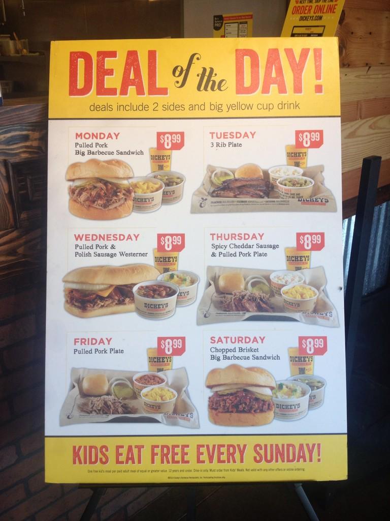 Dickeys Barbecue Pit on X Check out our Deals of the Day We have a deal for each day Monday through Friday AND even one on Saturday Woah http t RaBiAAOqHE X