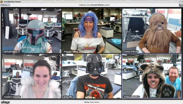 wolfpackcandy's tweet image. An Ewok, Darth Vadar, Boba Fett, Chewbacca, Jem and the Tooth Fairy walk into a meeting....@GoToMeeting