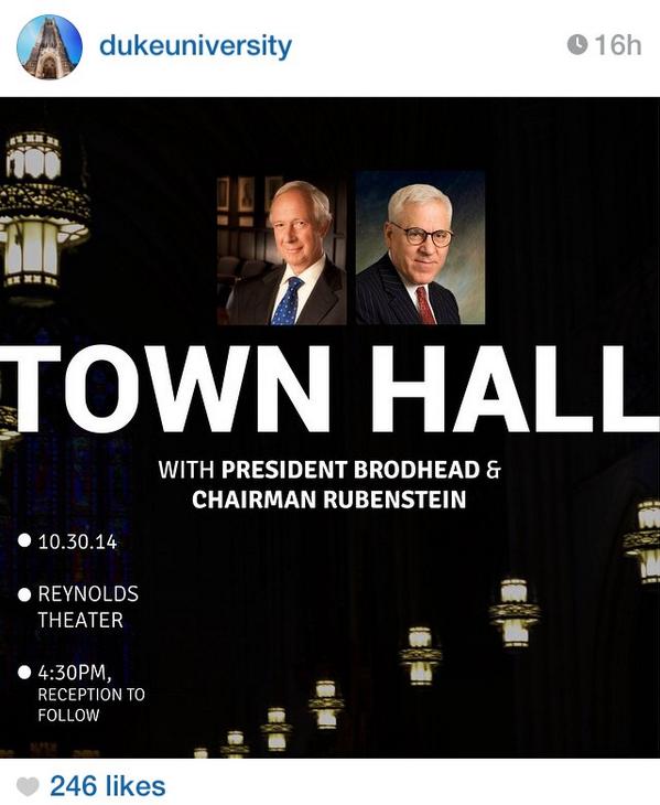 It's almost time. See you in Reynolds! #DukeTownHall