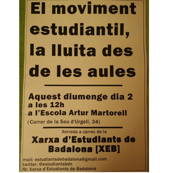 Xerrada sobre la XEB el diumenge 2 a l'escola Artur Martorell a les 12h. No hi podeu faltar !