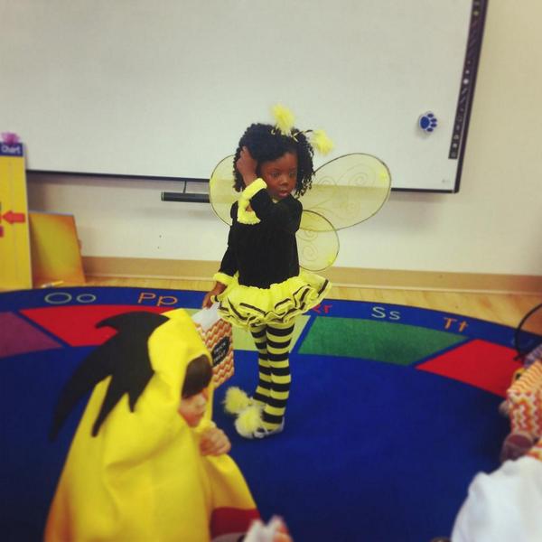 Mrs_Columbus's tweet photo. We call her ladybug, but today she's a bumblebee #fallparty #prek #3yro #trickortreat http://t.co/cyIwQ7BlkK