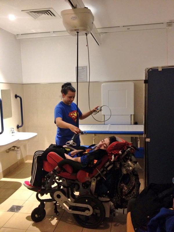 SuperJCharity's tweet photo. Well done to @TrinityLeeds who have a fantastic @CP_Consortium #ChangingFriendly facility,modelled by our #SuperJosh👍 http://t.co/aOY7febWAC