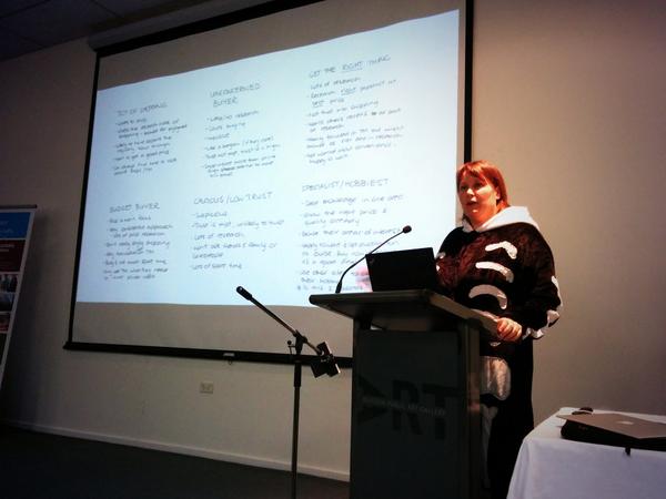 uxdesignday's tweet photo. .@RuthBrownNZ talking about persona design at @TradeMe #uxdd http://t.co/VglMKdqPjX