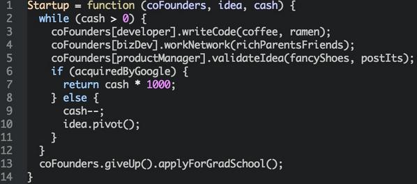 freeCodeCamp's tweet image. How #startups work, explained in 14 lines of #JavaScript