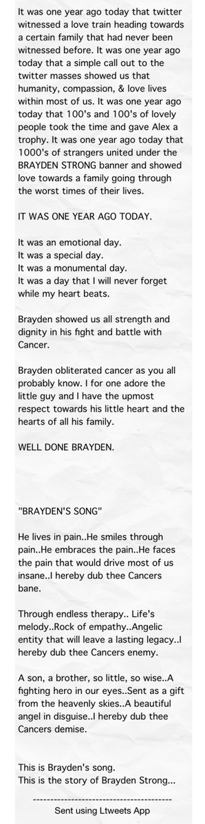 It was one year ago today that twitter witness #ltw #braydenstrong <a href="/Alex_LaVallee/">The Real Bom Trady</a>