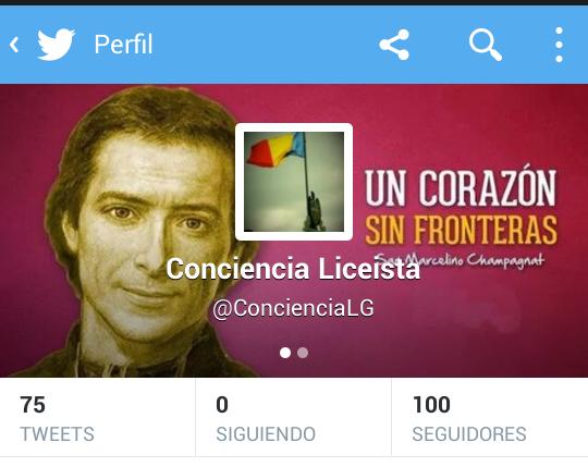 ConcienciaLG's tweet photo. Gracias familia Marista, gracias por formar parte de Conciencia Liceista y ser parte del cambio ya somos 100 en tw http://t.co/XXt2vFM1l7