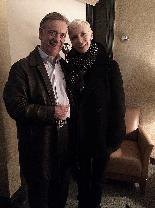 peermusic's tweet photo. #TBT Hoagy Bix Carmichael (son of @HoagyCarmichael) and @AnnieLennox at the NYC launch of her new album #Nostalgia http://t.co/m04IhyPqNj