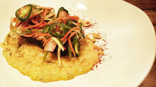 As the seasons change, so does our fresh locally sourced food. Pork Belly now with of kimchee grits &amp; smoked peanuts.