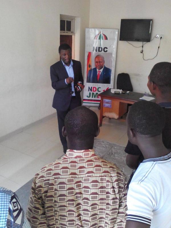 Kofi Adams addressing aggrieved constituency executives of Jomoro who were at the Party Headquarters yesterday.