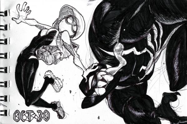 Wanted to draw Venom, and Spider-Gwen again. 