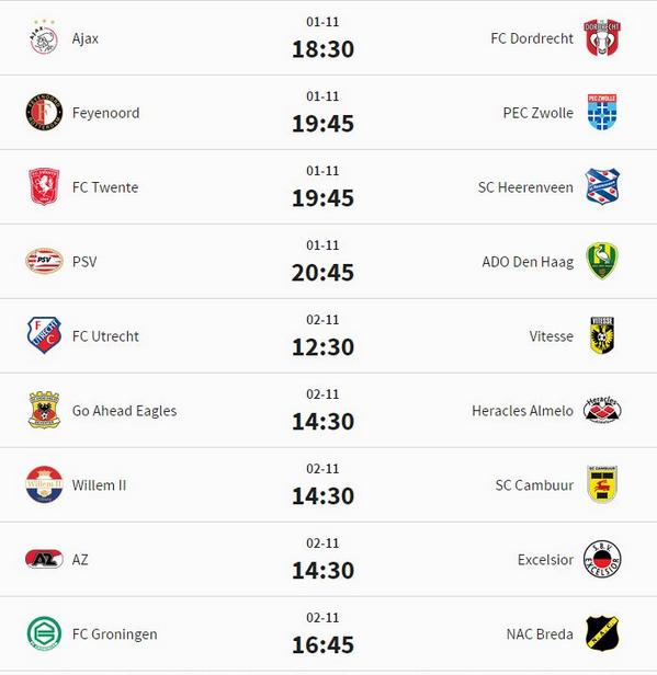 VI_nl's tweet photo. Vanavond nog geen Eredivisie-voetbal. Dit is het programma van de 11de speelronde van zaterdag en zondag http://t.co/h1awhjXJQ1