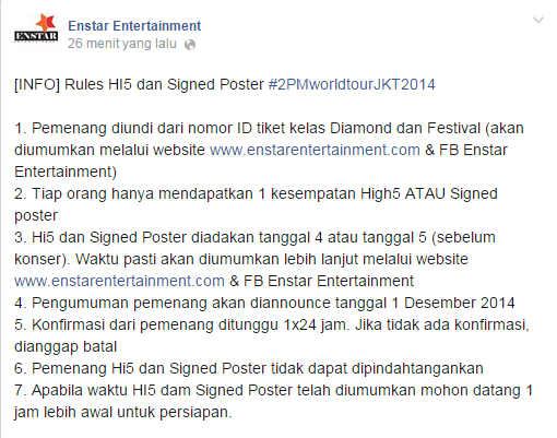 HottestSby's tweet photo. !!! RT @taeckhunID: [INFO] 2PM World Tour 'GO CRAZY' in Jakarta Hi5 dan Signed Poster Rules http://t.co/PBN656EbIu"