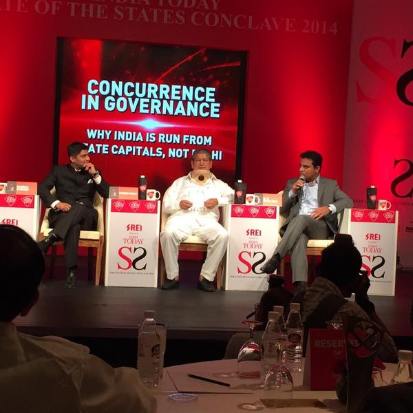 KTRBRS's tweet photo. At the India Today conclave Collecting the award, followed by panel discussion;Centre - State relations &amp; road ahead http://t.co/NbVdjoTcCr