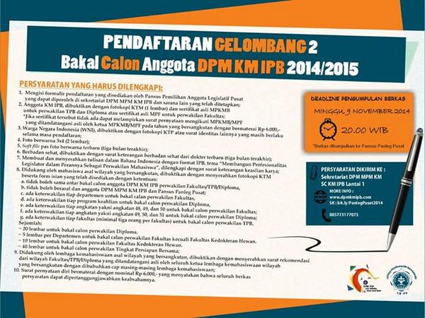 ariyantop_'s tweet photo. Pendaftaran DPM KM IPB 2014/2015 Gelombang Ke 2 sampai 9 Nov 2014 @Gentra_Kaheman @arl48ipb @rizrose @IhsanulFajri http://t.co/sHWCMolig6