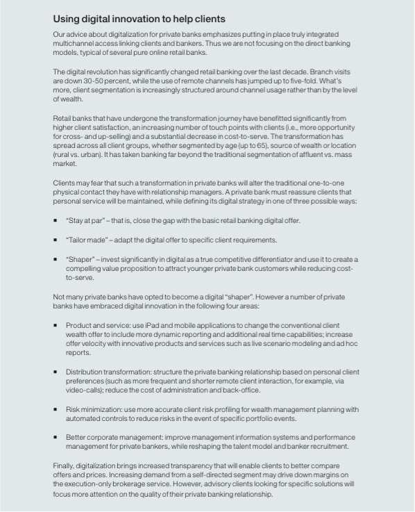 MarketImpulses's tweet photo. According to @McKinsey Global  #privatebanking Survey 2013, #digitalfinance is the answer to new client generation http://t.co/pI64Dln0C3