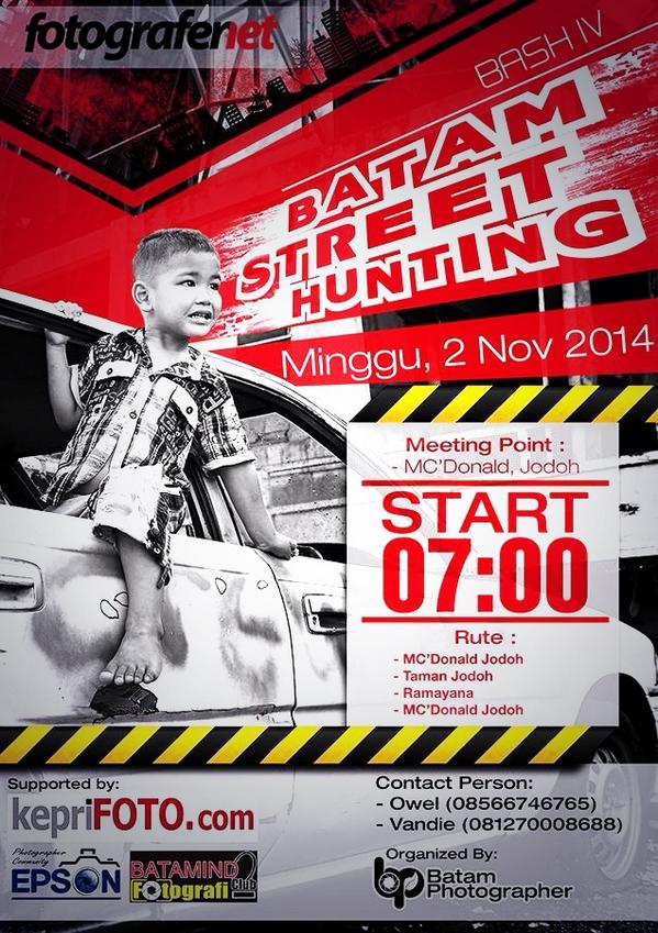 BatamPhotograph's tweet photo. Ramaikan !! Batam Street Hunting 2014... Catat waktu dan meeting pointnya. Let's Go ! #BASH2014 http://t.co/gZuu4hSyry