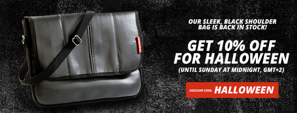 Our black shoulder bag is back in stock! Get 10% off for Halloween. Discount code: HALLOWEEN ow.ly/DCCm1
