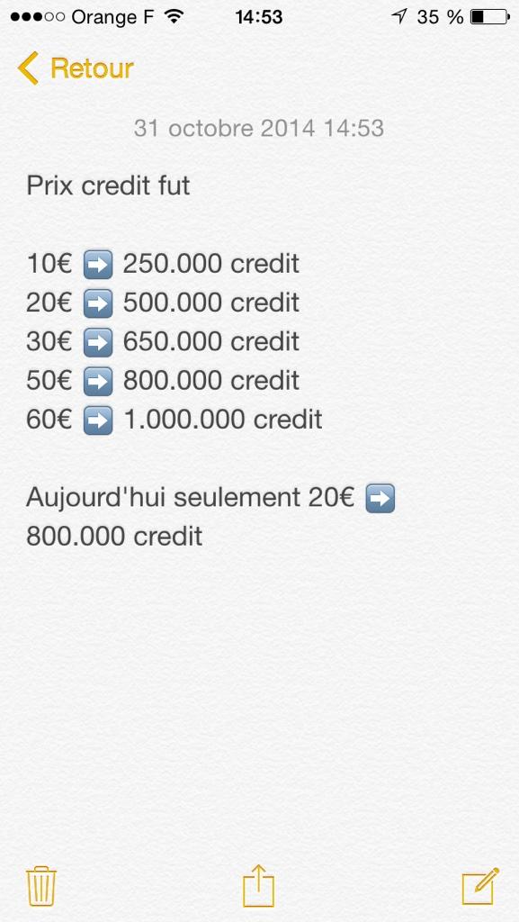 15Credit's tweet image. Voila la liste de prix