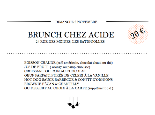 MENU DU BRUNCH DIMANCHE 2 NOVEMBRE #acidemacaron #paris #brunch #hotdog #usa