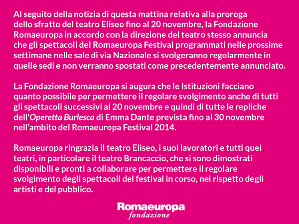 Romaeuropa's tweet photo. Il #RomaeuropaFestival continua al @teatroeliseo con #DNA2014, #Gospodin con @ClaudSantamaria e #EmmaDante http://t.co/D3f2mO5C9g